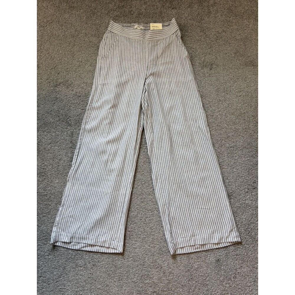 Max Studio NWT Linen Blend Wide Leg Navy Pinstripe Trousers Size Small